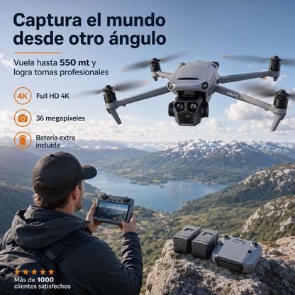 DJI® Drone con Camara Full Hd 4k + BATERIA EXTRA, 4000 MhP, 36 megapixeles. Vuela hasta 550 mt de altura consigue tomas profesionales sin pagar de más