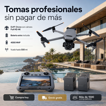 DJI® Drone con Camara Full Hd 4k + BATERIA EXTRA, 4000 MhP, 36 megapixeles. Vuela hasta 550 mt de altura consigue tomas profesionales sin pagar de más
