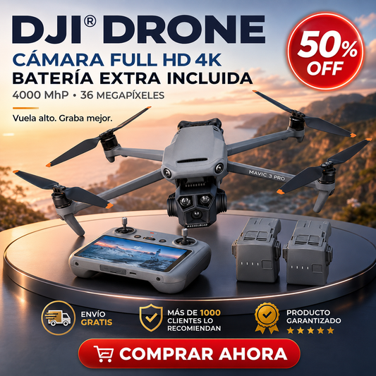 DJI® Drone con Camara Full Hd 4k + BATERIA EXTRA, 4000 MhP, 36 megapixeles. Vuela hasta 550 mt de altura consigue tomas profesionales sin pagar de más