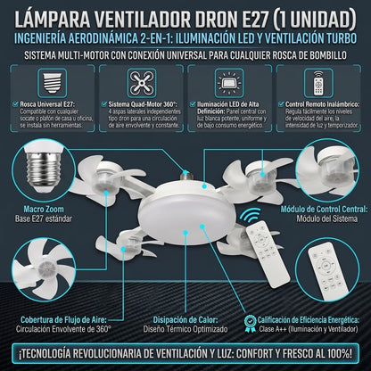 AEROLIGHT DRONE™ Lámpara LED con Ventilador Múltiple Estilo Dron